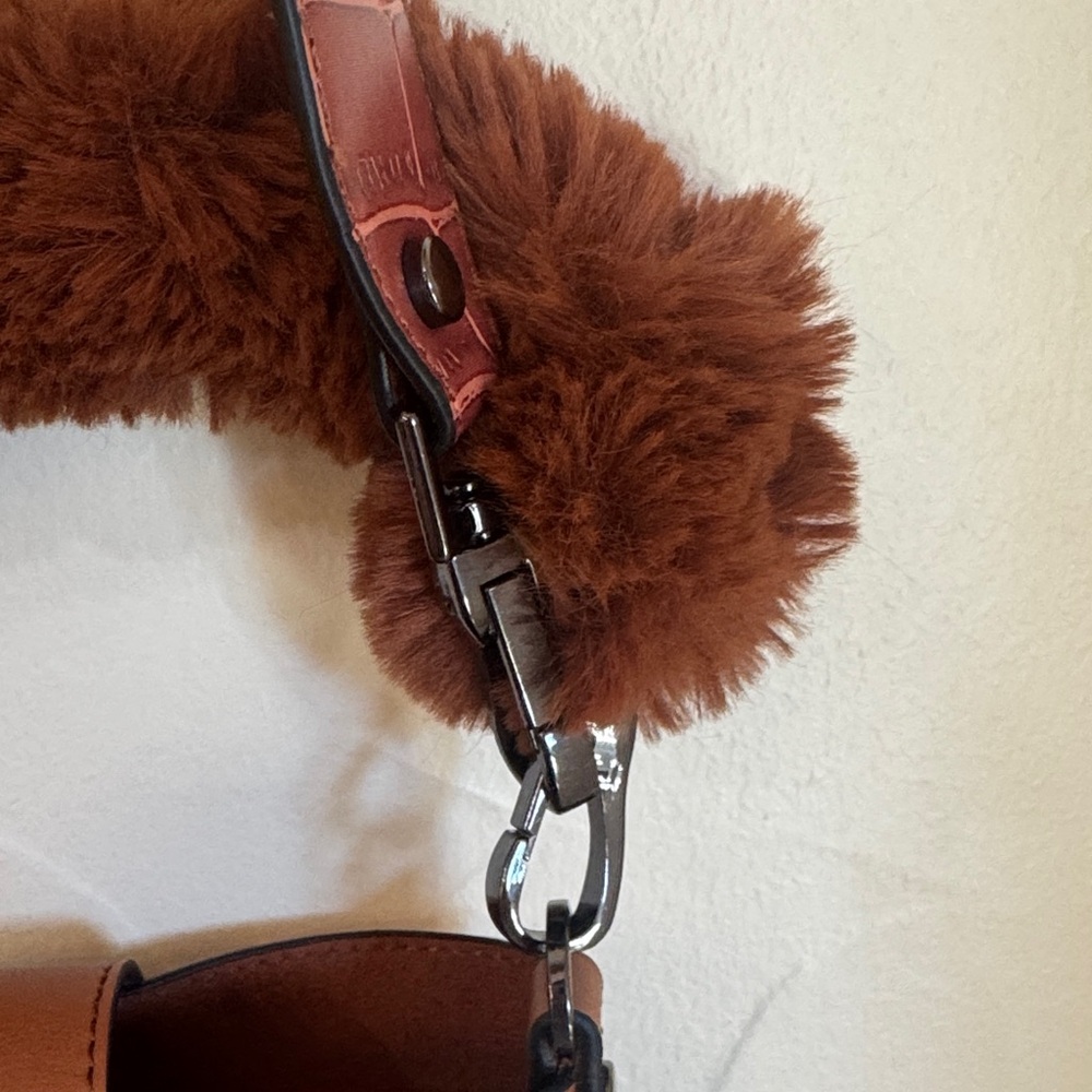 TopShop Faux‎ Fur Handle Caramel Brown Small  Bag w/ Mini Bag Inside - Picture 4 of 10